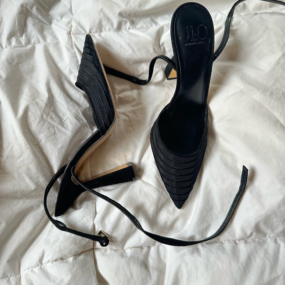 Jennifer Lopez Black Gold Strappy Women's Heels